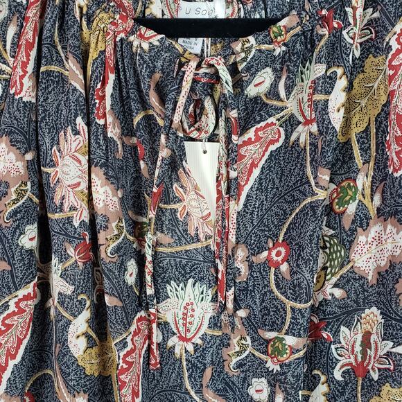 NWT See U Soon Semi-Sheer Metallic Printed Peasant Blouse Women's Size Small - Picture 6 of 11